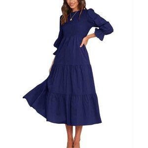 Women Casual Long Sleeve Crew Neck Dress Bohemian Relaxed Fit Floral Flowy XXL